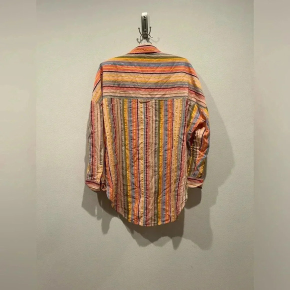 Anthropologie PILCRO Boyfriend Striped Shirt Rainbow Metallic / Size S/M / - Picture 5 of 9